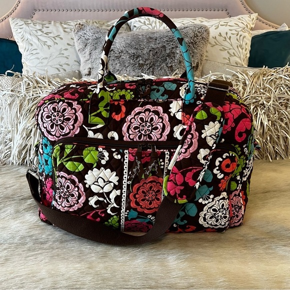 VERA BRADLEY Lola Weekender Trolly Sleeve Travel Bag Carry On Brown Orange 2012 - Picture 1 of 14